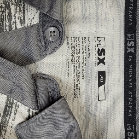 MSX By Michael Strahan Men's Heather Gray White Patterned Performance Shirt 3XLT - Picture 2 of 8